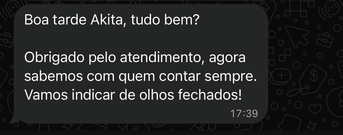 Avaliação de cliente sobre atendimento da AKITA Dedetizadora